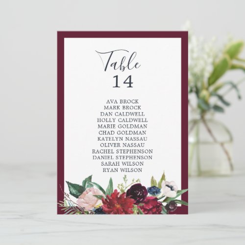 Autumn Garden Burgundy Table Number Seating Chart