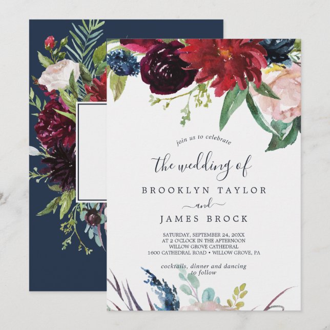 Autumn Garden | Burgundy The Wedding Of Invitation (Front/Back)