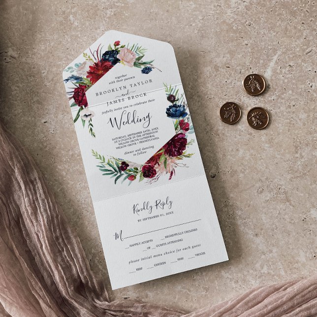 Autumn Garden | Burgundy Wedding All In One Invitation (Creator Uploaded)