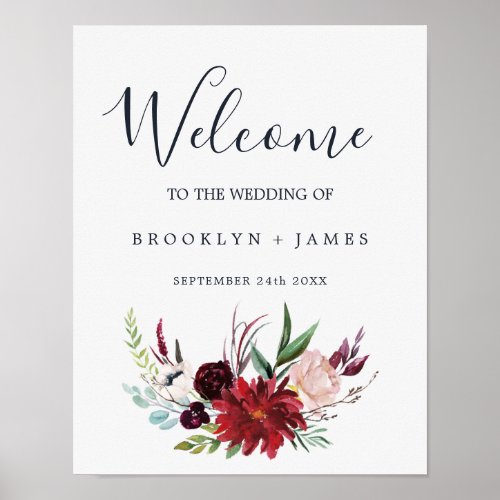 Autumn Garden  Burgundy Welcome Wedding Poster