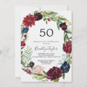 Autumn Garden | Burgundy Wreath 50th Birthday Invitation (Front)