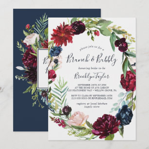 Autumn Garden Burgundy Wreath Brunch and Bubbly Invitation