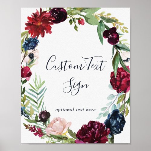 Autumn Garden Burgundy Wreath Custom Text Sign