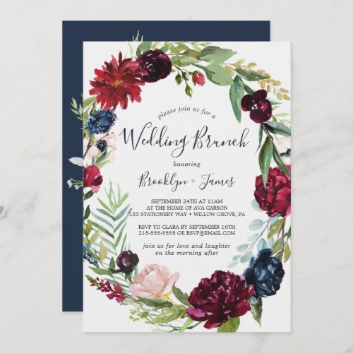 Autumn Garden  Burgundy Wreath Wedding Brunch Invitation