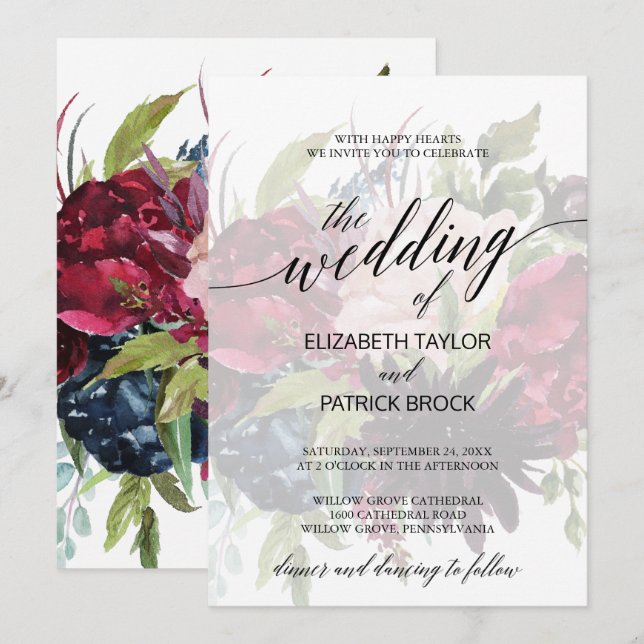 Autumn Garden | Elegant Calligraphy Faded Wedding Invitation (Front/Back)