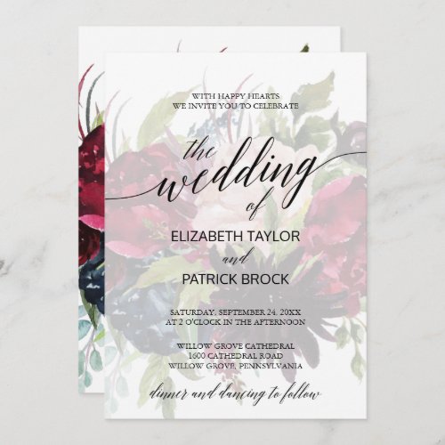 Autumn Garden  Elegant Calligraphy Faded Wedding Invitation