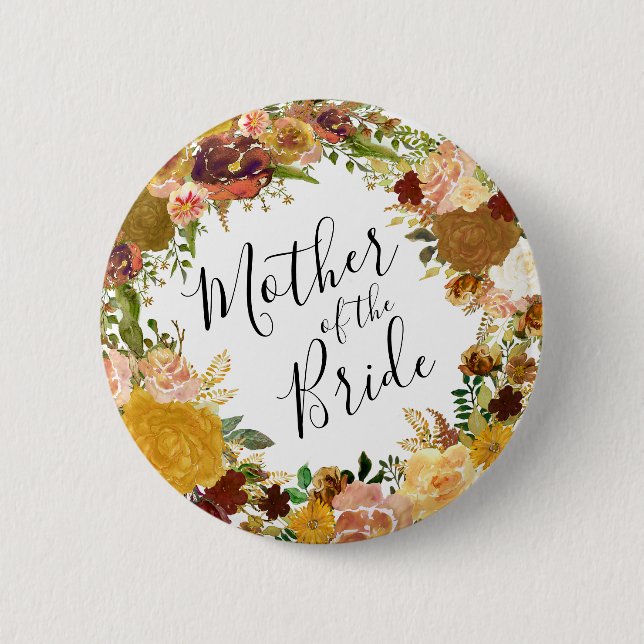 Autumn Garden Floral Wreath Mother of the Bride Button (Front)