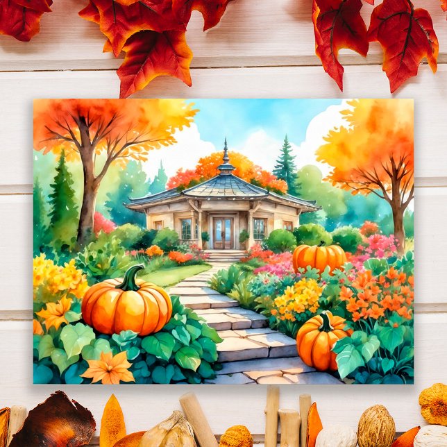 Autumn Garden House with Pumpkins Wall Poster (Creator Uploaded)