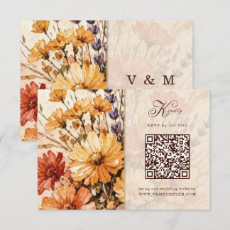Autumn Garden in Bloom Wedding QR code RSVP Card