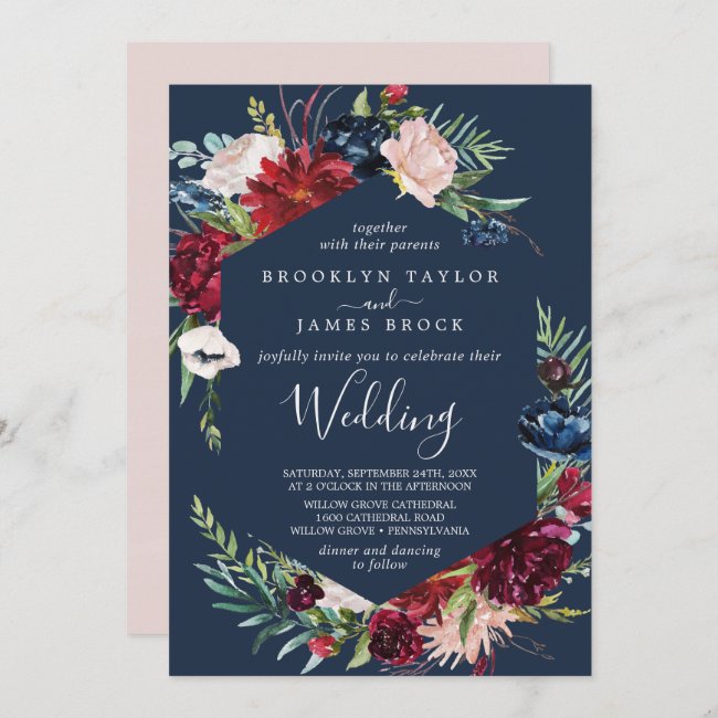 Autumn Garden | Navy Blue Wedding Invitation