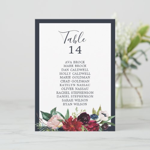 Autumn Garden  Navy Table Number Seating Chart