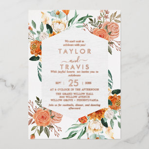 Autumn Garden Rose Gold Foil All-In-One Wedding Invitation