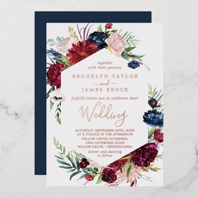 Autumn Garden | Rose Gold Foil All In One Wedding Invitation (Front/Back)