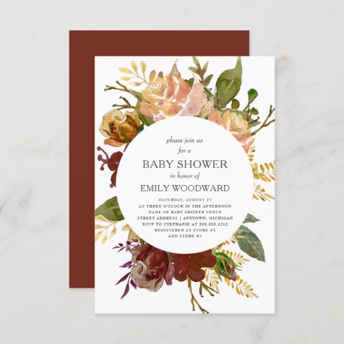Autumn Garden Rustic Floral Circle Baby Shower Invitation