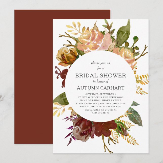 Autumn Garden Rustic Floral Circle Bridal Shower Invitation (Front/Back)