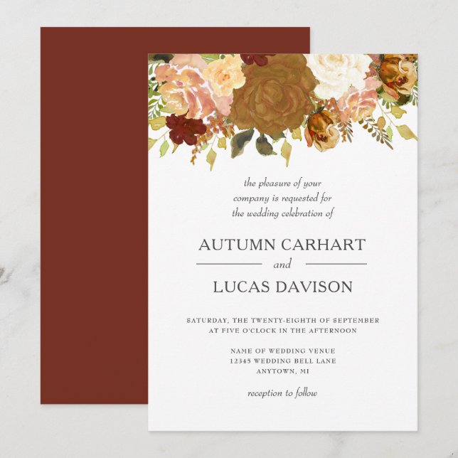 Autumn Garden Rustic Floral Wedding Invitation (Front/Back)