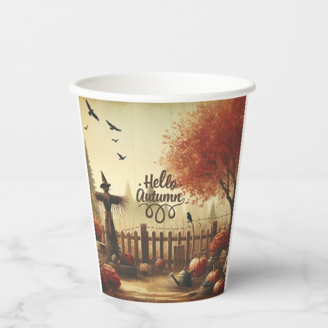 Autumn garden & scarecrow  paper cups (Front)