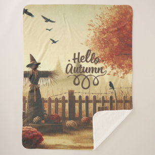 Autumn garden & scarecrow sherpa blanket