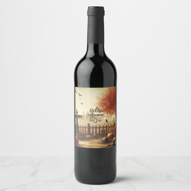 Autumn garden & scarecrow  wine label (Front)