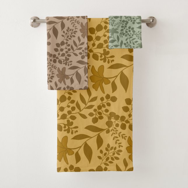 Autumn Garden Silhouettes Pattern Bath Towel Set (Insitu)