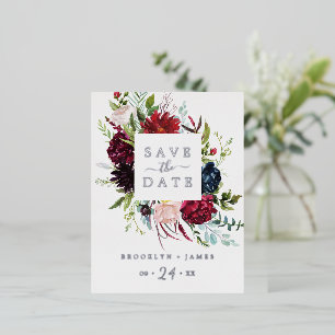 Autumn Garden   Silver Foil Wedding Save the Date Foil Invitation Postcard
