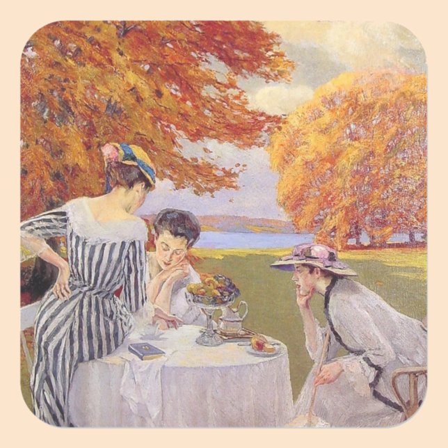 Autumn Garden Tea Party Vintage Art  Square Sticker (Creator Uploaded)