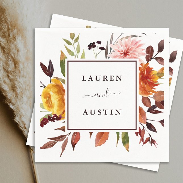 Autumn Garden Watercolor Wedding Personalized Napkins (Creator Uploaded)