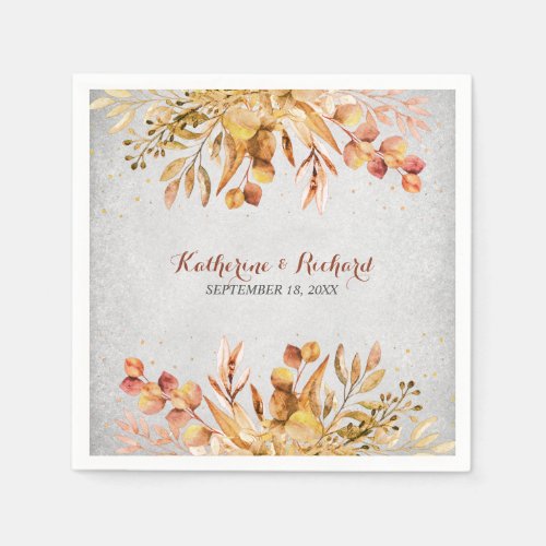 Autumn Garden Wedding Napkins - Pretty botanical design for these custom wedding paper napkins