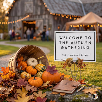 Autumn Gathering Welcome Elegant Black Typography Sign