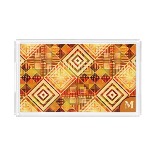 Autumn Geometric Pattern Monogram Acrylic Tray