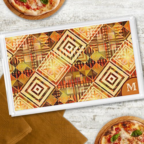 Autumn Geometric Pattern Monogram Acrylic Tray