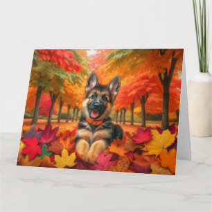 Autumn German Shepherd Puppy Birthday Card