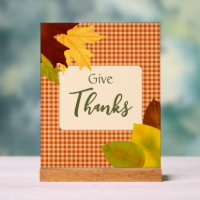 Autumn Gingham Thanksgiving Acrylic Sign
