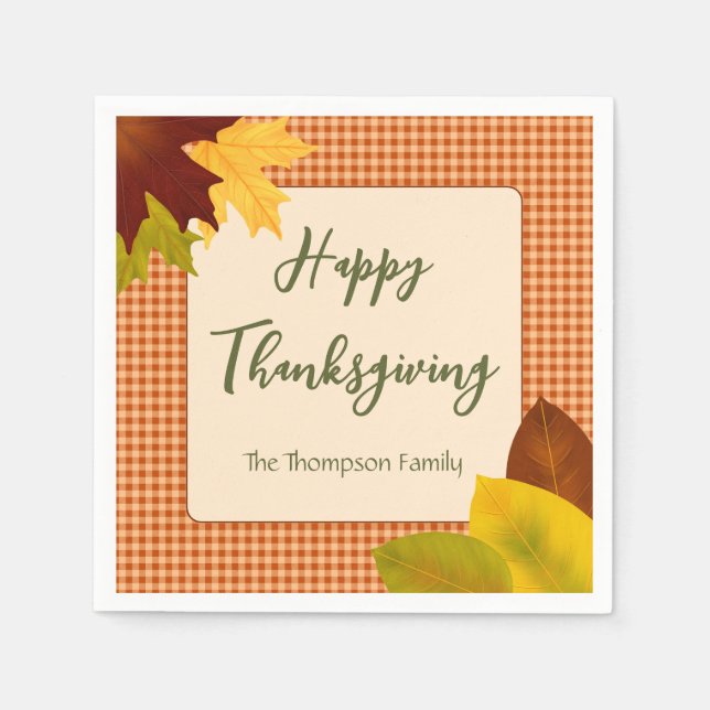 Autumn Gingham Thanksgiving Cocktail Napkin (Front)