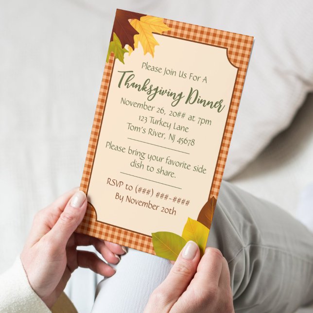 Autumn Gingham Thanksgiving Dinner Invitation (Creator Uploaded)