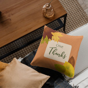 Autumn Gingham Thanksgiving Throw Pillow