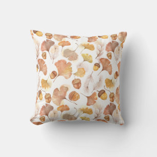 Autumn Ginkgo Leaf & Acorn Botanical Scatter Throw Pillow