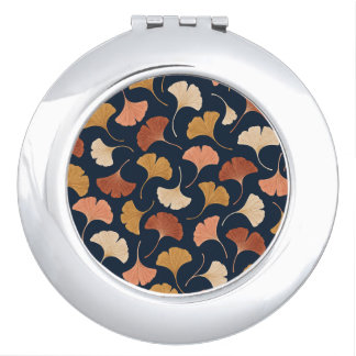 Autumn Ginkgo Leaves in Terracotta and Navy Compact Mirror