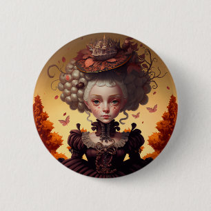 Autumn Girl And Her Fancy Hat Button