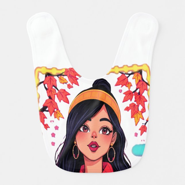 Autumn Girl Baby Bib – Cute and Soft Feeding Acces (Front)