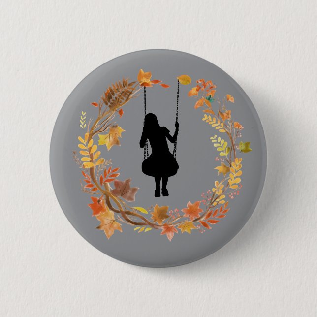 Autumn Girl on Swing Graphic _Fall Leaf W Button (Front)