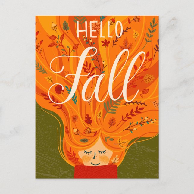Autumn Girl Orange Hair with leaves Postcard (Front)