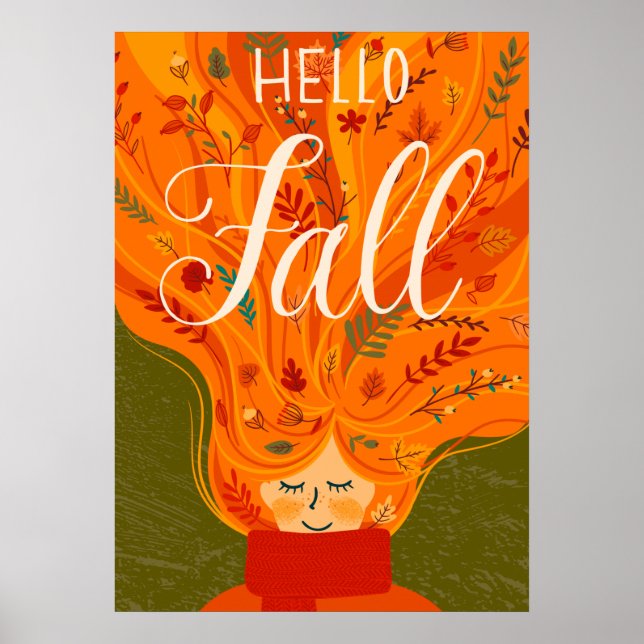 Autumn Girl Red Hair, leaves Poster (Front)