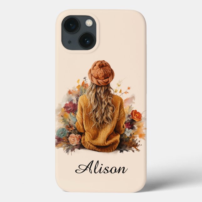 Autumn girl with knitted sweater Case-Mate iPhone case (Back)