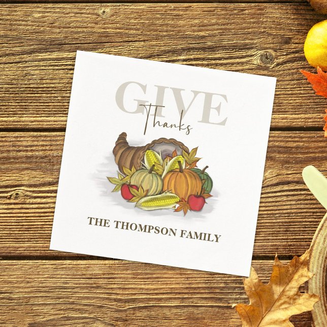Autumn Give Thanks Cornucopia Thanksgiving Napkins (Creator Uploaded)