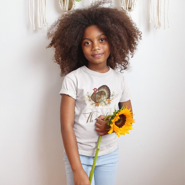 Autumn Give Thanks Thanksgiving Custom T-Shirt (Give thanks watercolor thanksgiving turkey T-Shirt. )