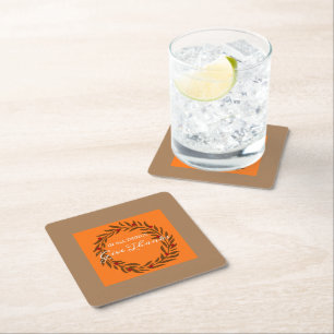 Autumn Give Thanks Wreath Design Square Paper Coaster