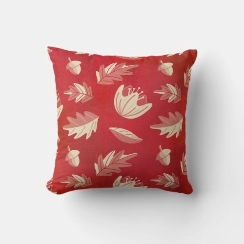 Autumn Glory Falling Leaves Red and Beige Floral Throw Pillow
