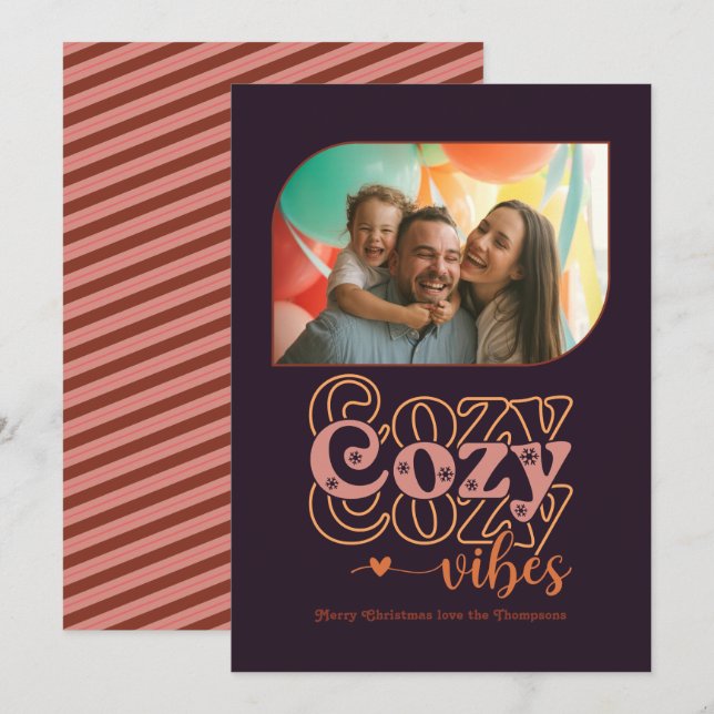 Autumn Glow Cozy Vibes Only Christmas Photo Holiday Card (Front/Back)