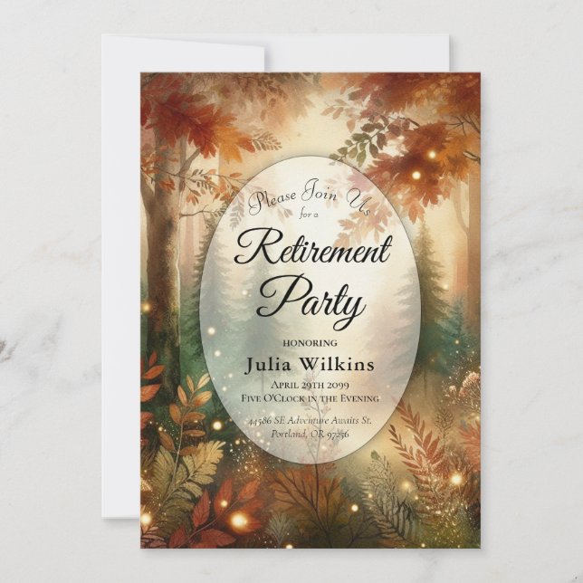 Autumn Glow Enchanted Forest Retirement Party  Invitation (Front)